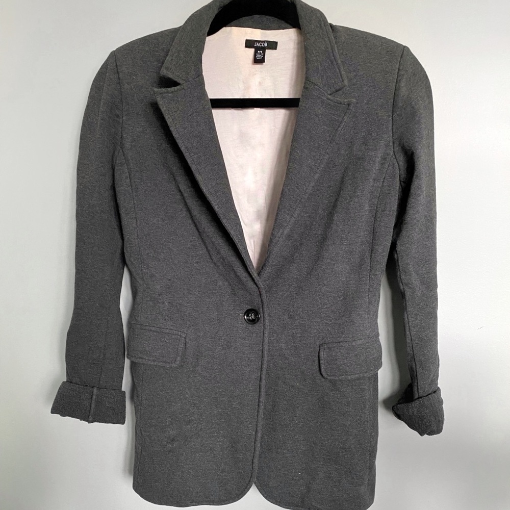 GREY COTTON BLAZER WITH SHOULDER PADS